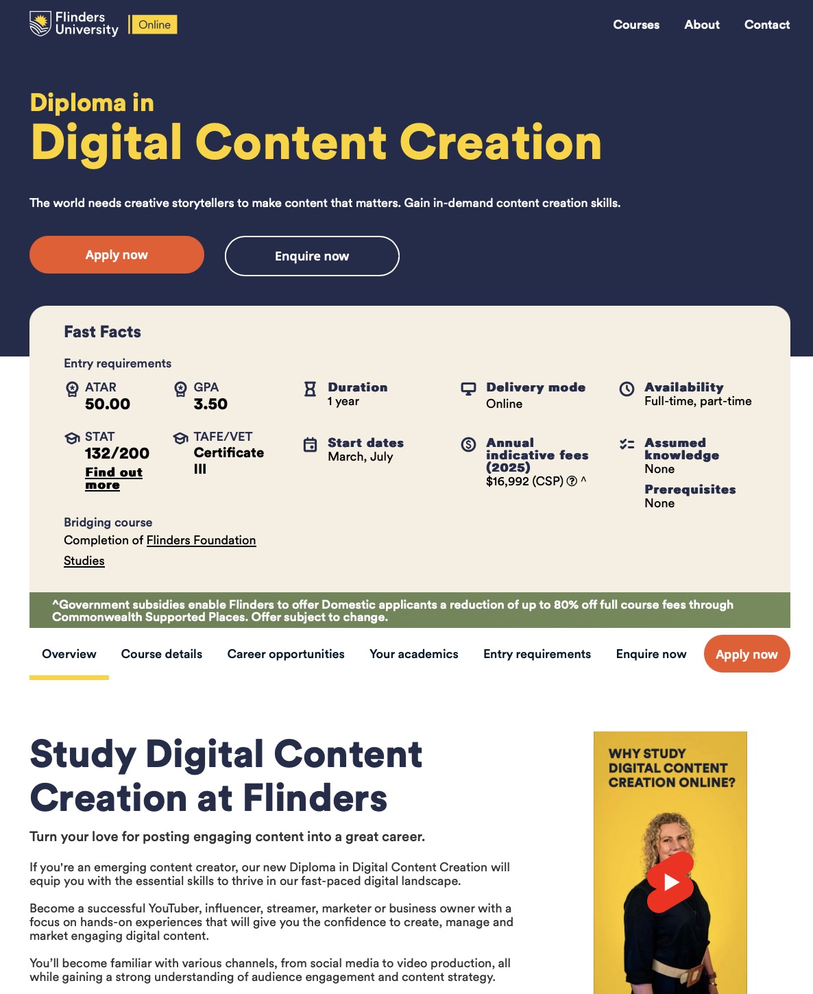 Existing Flinders Online course page