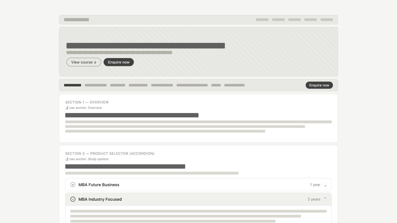 Original MBA wireframe showing overview and program selector