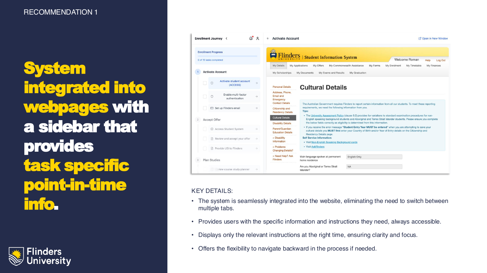 Original report recommendation for contextual sidebar guidance