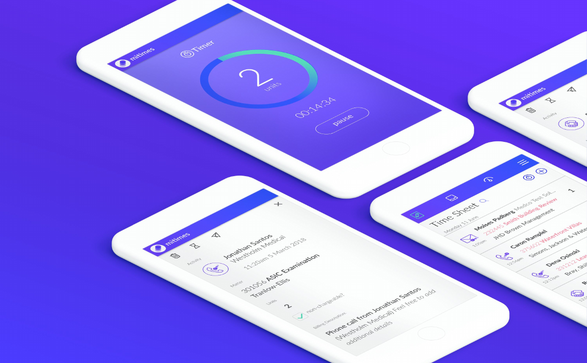Mobile timer, timesheet list, and entry detail