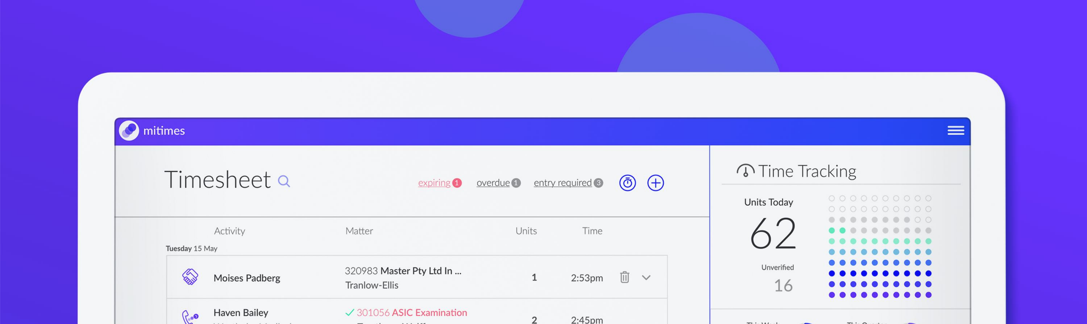 mitimes desktop timesheet with time-tracking widget